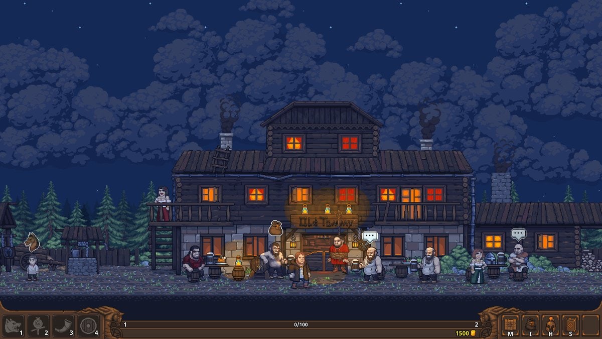 Night tavern settlement in TRADESMAN Deal to Dealer with cargo slots, coins, and the map HUD